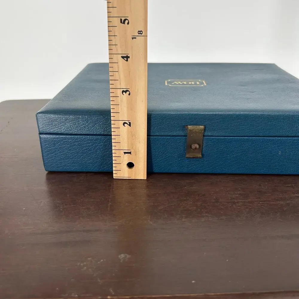 Vintage Avon Faux Leather Jewelry Box Blue Green Teal Hinged Storage Case Velvet
